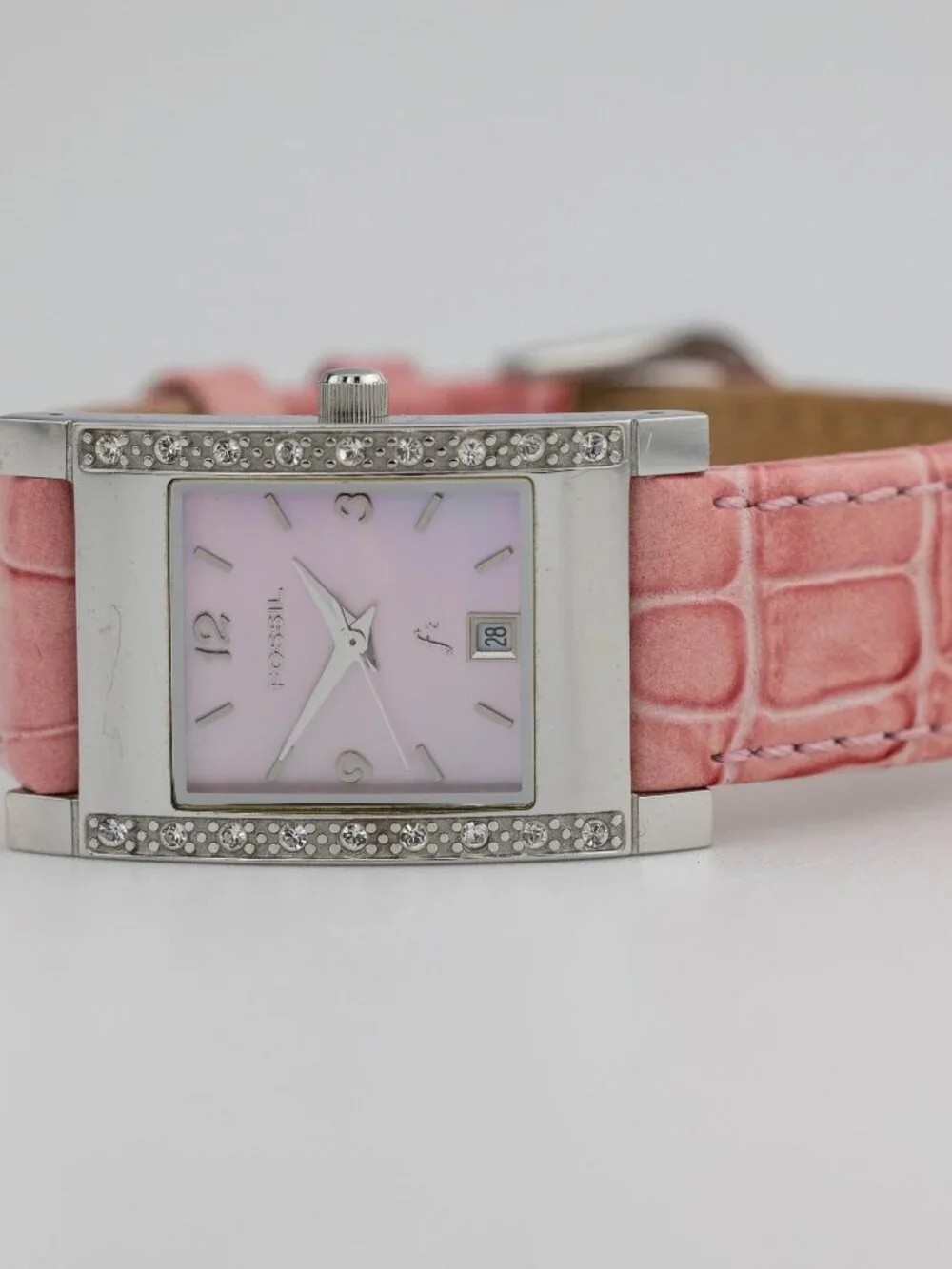 Fossil F2 ES-9901 Crystal Pave Leather Quartz Analog Women's Watch New Battery